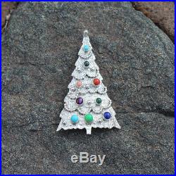 NAVAJO-STERLING SILVER MULTI-STONE CHRISTMAS TREE PIN/PENDANT by LEE CHARLEY