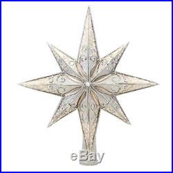 NEW Christopher Radko Silver Stellar Glass Christmas Tree Topper 1017493