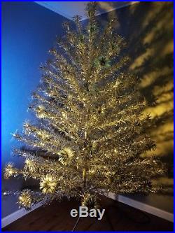 NICE FULL VINTAGE POM POM ALUMINUM 6 1/2 FT SILVER CHRISTMAS TREE WithBOX