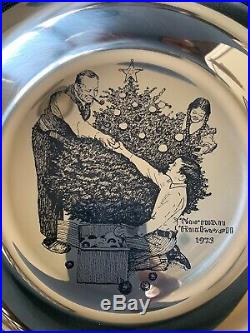 NORMAN ROCKWELL Sterling Silver Christmas Plate 1973 Trimming the Tree Franklin
