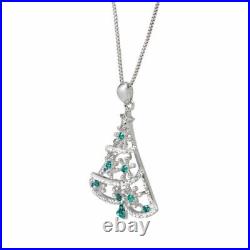 Natural 1.00Ct Round Emerald Christmas Tree Pendant 14K White Gold Silver Plated