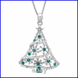 Natural Emerald 1.00Ct Round Christmas Tree Pendant 14K White Gold Plated Silver