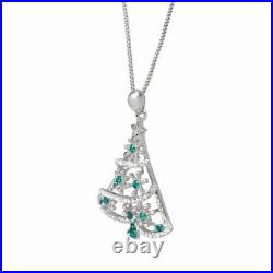 Natural Emerald 1.00Ct Round Christmas Tree Pendant 14K White Gold Plated Silver