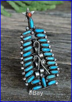 Navajo Sterling Silver Petit Point Turquoise Christmas Tree Johnny Mike Begay