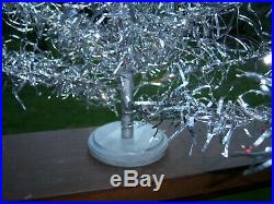 Neat Collector's Vtg 2 Ft. Retro Aluminum Pom Silver Pink Bulbs Xmas Tree