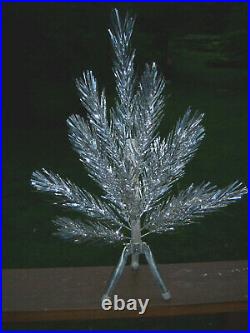 Neat Collector's Vtg 2 Ft. Retro Aluminum Pom Stainless Silver Xmas Tree
