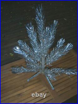 Neat Collector's Vtg 2 Ft. Retro Aluminum Pom Stainless Silver Xmas Tree