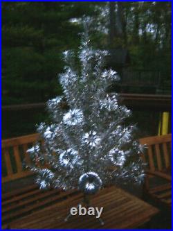 Neat Retro Collector's Vtg 4ft. Aluminum Pom Stainless Silver Xmas Tree