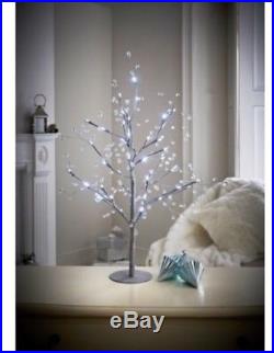 New Christmas Jewelled Glitter Twig Tree 70cm Silver With 48 Led Lights