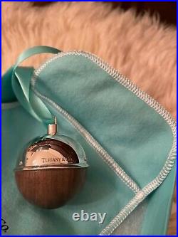 New Tiffany & Co Silver and Walnut Christmas Tree ball ornament in box