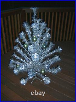 Nice! Vtg 3 Ft Retro Silverpeco Pom Pine Stainless Aluminum Xmas Tree #28