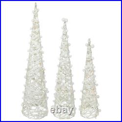 Northlight 3 B/O White Silver Glitter LED Cone Tree Christmas Decor 39.25