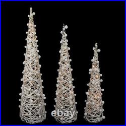 Northlight 3 B/O White Silver Glitter LED Cone Tree Christmas Decor 39.25