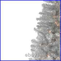 Northlight 4.5' Silver Metallic Artificial Tinsel Christmas Tree Clear Lights