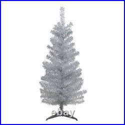 Northlight 4' Holographic Silver Tinsel Slim Artificial Christmas Tree Unlit
