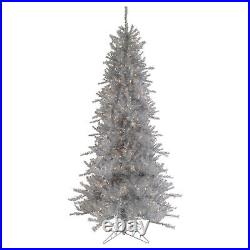 Northlight 6.5ft Silver Tinsel Slim Artificial Christmas Tree Clear Lights