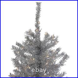 Northlight 6.5ft Silver Tinsel Slim Artificial Christmas Tree Clear Lights