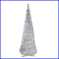 Northlight 6' Pre-Lit Silver Tinsel Pop-Up Artificial Christmas Tree Clear