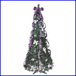Northlight 6' Purple Silver Pop-Up Artificial Christmas Tree Clear Lights