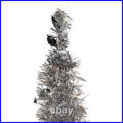 Northlight 6' Silver Tinsel Pop-Up Artificial Christmas Tree Clear Lights