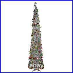 Northlight 6' Silver Tinsel Pop-Up Artificial Christmas Tree White LED Lights