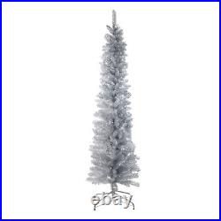 Northlight 6' x 20 Silver Tinsel Artificial Pencil Christmas Tree Unlit