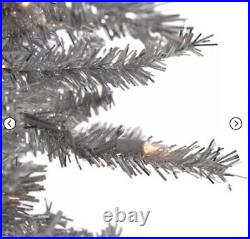 Northlight 7.5' Pre-Lit Silver Tinsel Pine Slim Artificial Christmas Tree