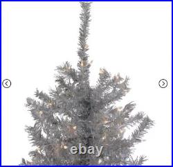 Northlight 7.5' Pre-Lit Silver Tinsel Pine Slim Artificial Christmas Tree