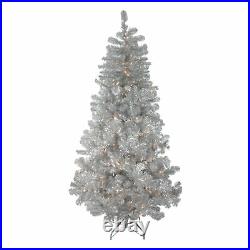 Northlight 7.5' Silver Metallic Artificial Tinsel Christmas Tree Clear Lights
