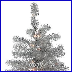 Northlight 7.5' Silver Metallic Artificial Tinsel Christmas Tree Clear Lights