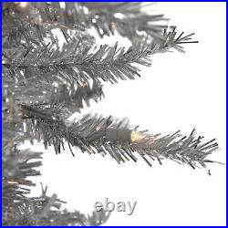 Northlight 7.5ft Silver Tinsel Slim Artificial Christmas Tree Clear Lights