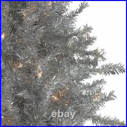 Northlight 9ft Pre-Lit Silver Tinsel Slim Artificial Christmas Tree Clear Lights