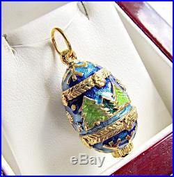 ONE OF A KIND SOLID STERLING SILVER 925 & 24K GOLD EGG PENDANT With CHRISTMAS TREE