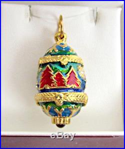 ONE OF A KIND SOLID STERLING SILVER 925 & 24K GOLD EGG PENDANT With CHRISTMAS TREE