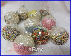 Old USA Glass Silver Foil Icicle Glitter Wash Balls Christmas Tree Ornaments