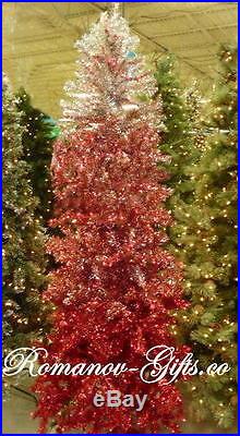Ombre Burgundy shades to Ruby Red shades to Silver 7 ft Christmas Tree & Prelit