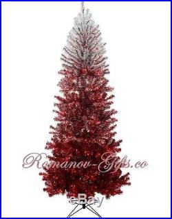Ombre Burgundy shades to Ruby Red shades to Silver 7 ft Christmas Tree & Prelit