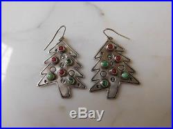 Original Don Lucas Sterling Silver Red Coral & Gaspeite Christmas Tree Earrings