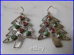Original Don Lucas Sterling Silver Red Coral & Gaspeite Christmas Tree Earrings