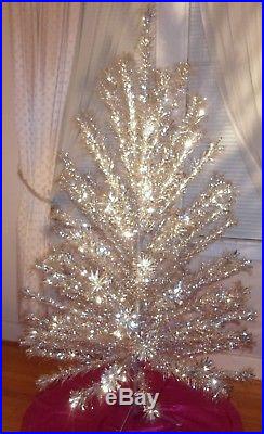 PECO 6' ft SILVER ALUMINUM POM POM CHRISTMAS TREE 91 BRANCH in BOX w COLOR WHEEL