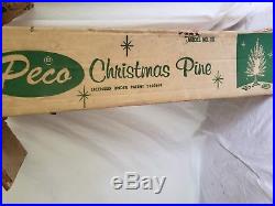 PECO Aluminum Christmas Tree Vintage 4 ft 46 Branches Wood Pole Box Silver