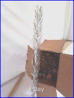 PECO Aluminum Christmas Tree Vintage 4 ft 46 Branches Wood Pole Box Silver