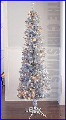 PRE-LIT 7 FT SILVER TINSEL ARTIFICIAL CHRISTMAS TREE with FREE STORAGE BAG