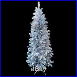 PRE-LIT SILVER TINSEL aluminum CHRISTMAS TREE with METAL STAND / 6.5 FT