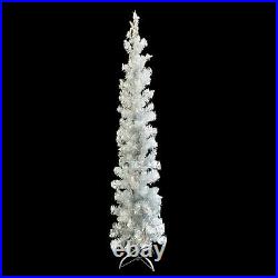 PRE-LIT SILVER TINSEL aluminum PENCIL CHRISTMAS TREE with METAL STAND / 6 FT