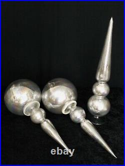 Pair blown glass HANGING ORBS & Matching FINIAL tree topper Christmas UNIQUE