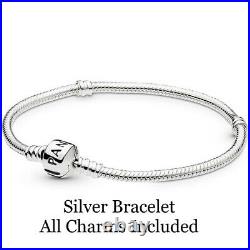 Pandora Silver Bracelet with Christmas Tree Santa European Charms Size M 20