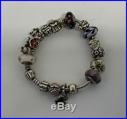 Pandora Sterling Silver Bracelet with 18 Charms Christmas Tree Snowman Angel