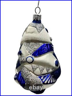 Patricia Breen Cubist Tree Blue Silver Art Glittered Christmas Holiday Ornament