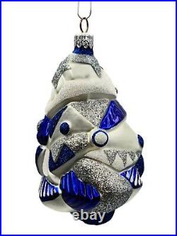 Patricia Breen Cubist Tree Blue Silver Art Glittered Christmas Holiday Ornament